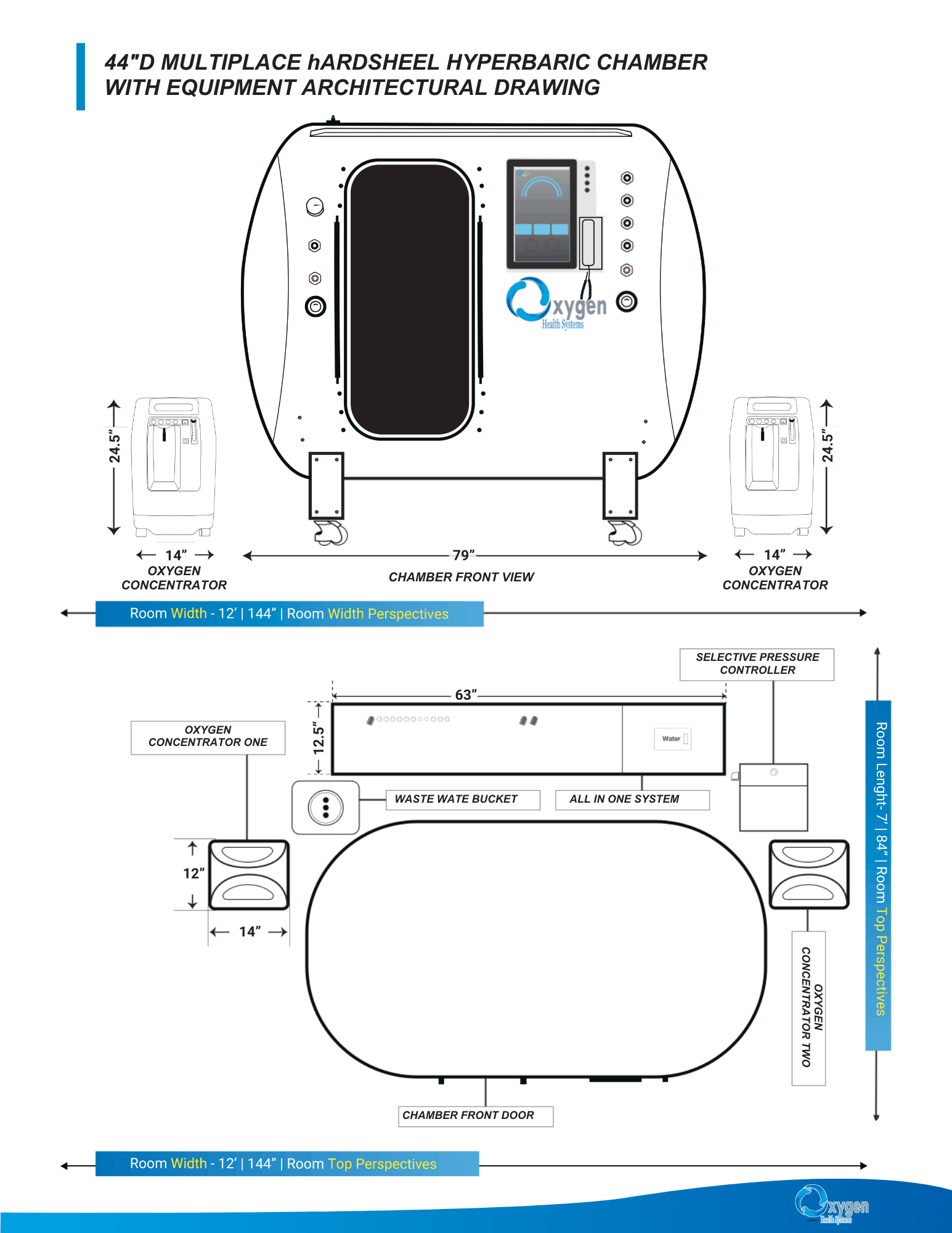 Oxygen Health Systems Hyperbaric Chamber - 44D 2.0 ATA Multiplace Hard Shell Hyperbaric Chamber – Walk-In Oxygen Therapy