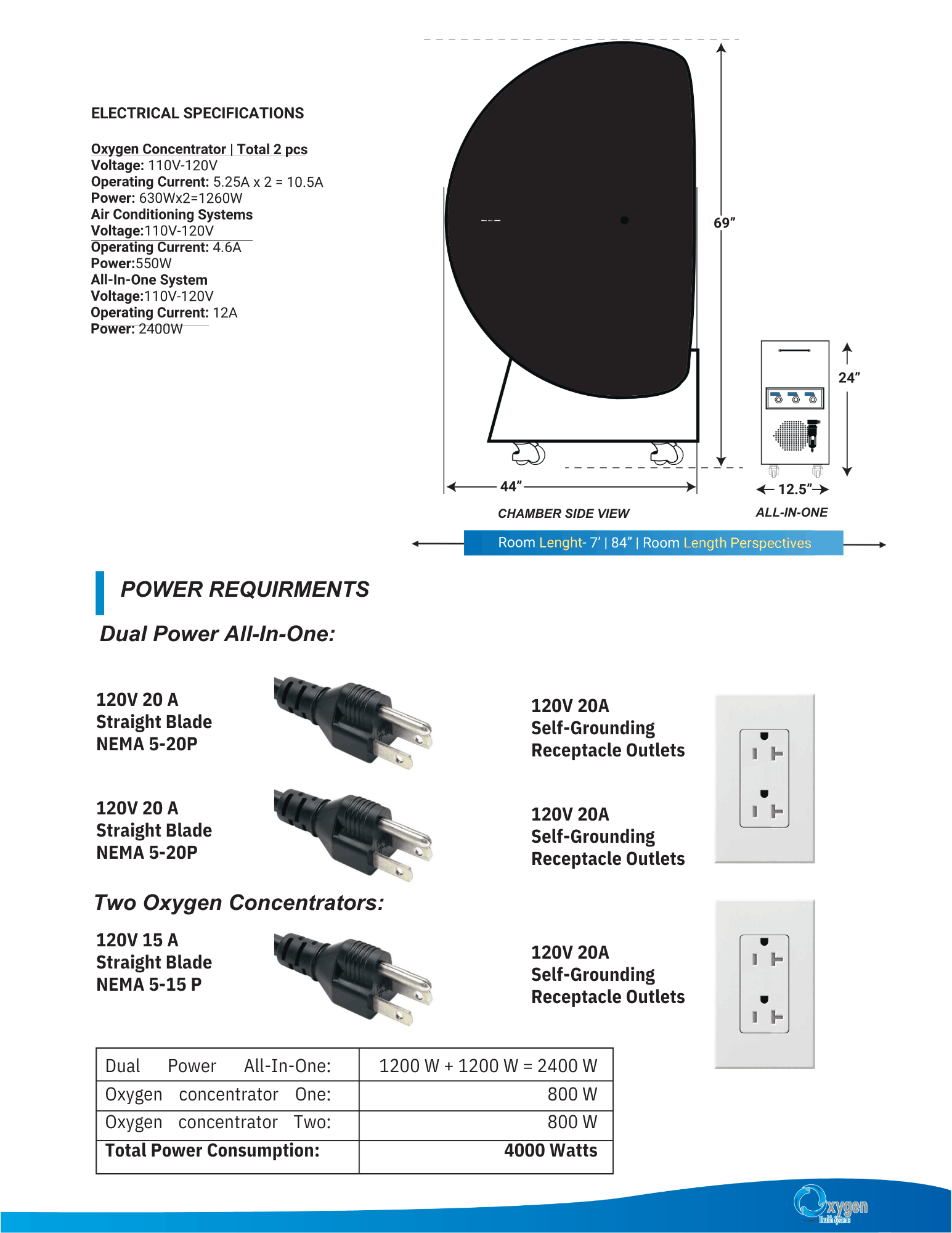 Oxygen Health Systems Hyperbaric Chamber - 44D 2.0 ATA Multiplace Hard Shell Hyperbaric Chamber – Walk-In Oxygen Therapy