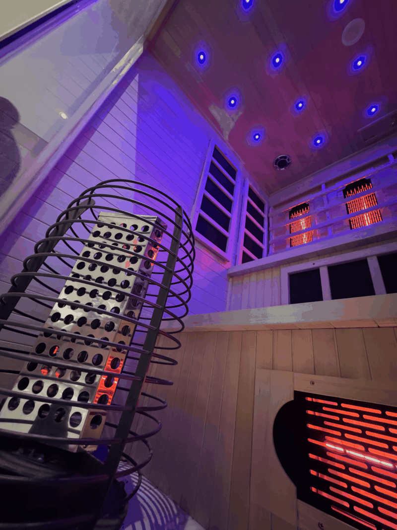 Indoor Hybrid Sauna – Full Spectrum Infrared & 6kW Traditional Stove